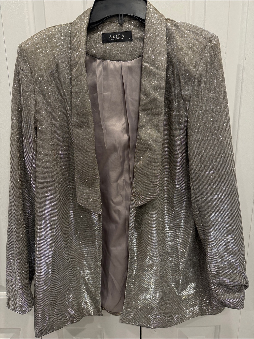 AKIRA Silver Sparkle Open-Front Blazer